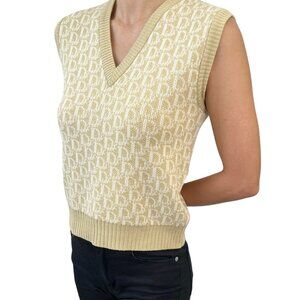 Christian Dior Vintage Logo Trotter Monogram Knit Vest #M Beige Wool [103477]